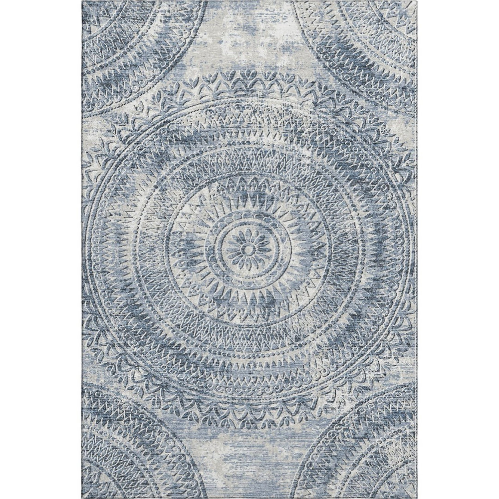 HomeRoots 5' X 8' Blue and Ivory Medallion Area Rug - Washable, UV Protected, Stylish & Durable for Any Room 644906