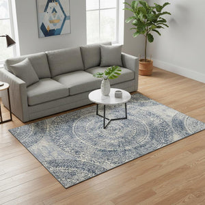 HomeRoots 5' X 8' Blue and Ivory Medallion Area Rug - Washable, UV Protected, Stylish & Durable for Any Room 644906