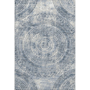 HomeRoots 8' X 10' Blue And Ivory Medallion Area Rug - Stylish, Machine Washable, UV Protected for Any Space 644908