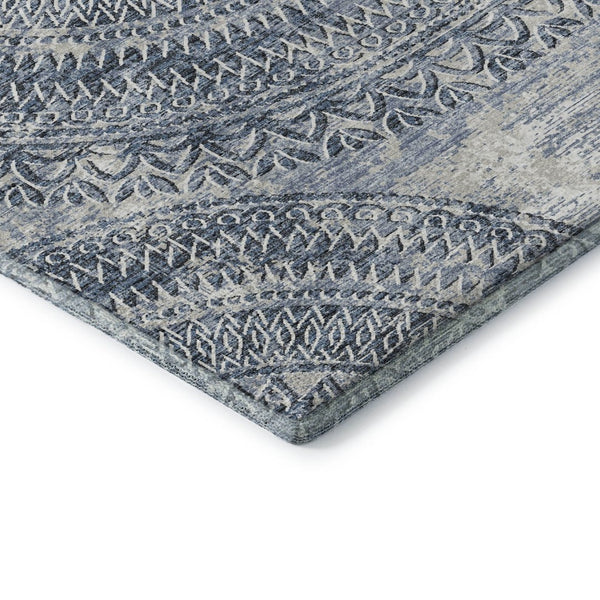 HomeRoots 8' X 10' Blue And Ivory Medallion Area Rug - Stylish, Machine Washable, UV Protected for Any Space 644908