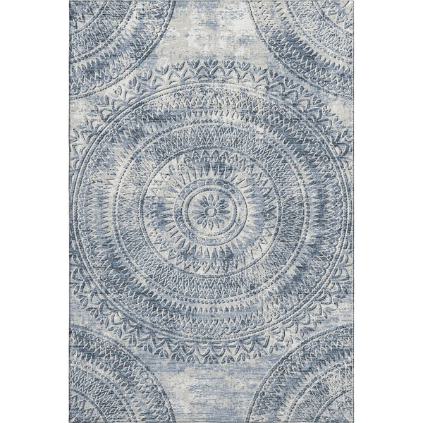 HomeRoots 9' X 12' Blue Medallion Area Rug - Washable, UV Resistant, Stain-Repellent for High-Traffic Rooms 644909