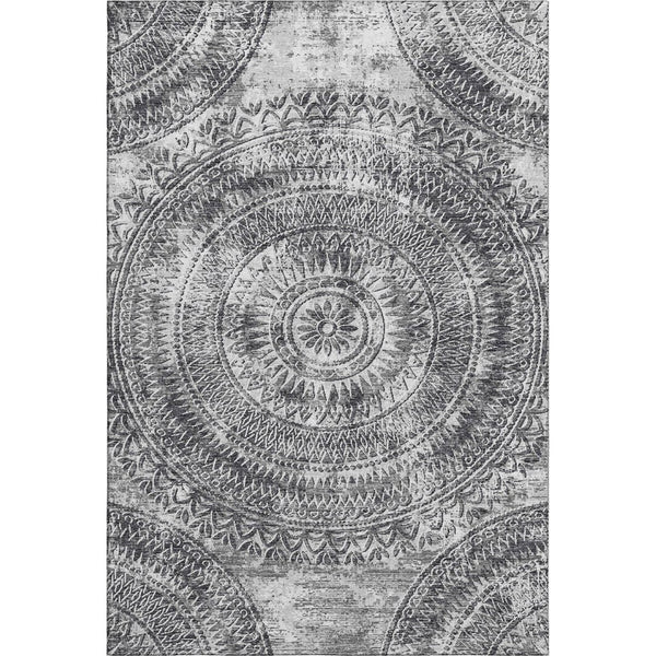 HomeRoots 9' X 12' Gray and Ivory Medallion Area Rug - Washable, Stain-Resistant, UV Protected for Families 644915