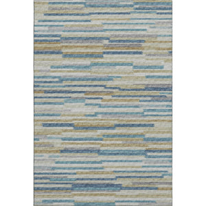 HomeRoots 5' Modern Blue Ivory Gold Abstract Area Rug - Washable, UV Protected & Stain Resistant for Durability 644918