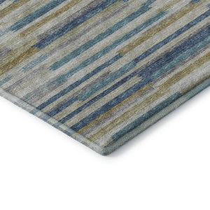 HomeRoots 5' Modern Blue Ivory Gold Abstract Area Rug - Washable, UV Protected & Stain Resistant for Durability 644918