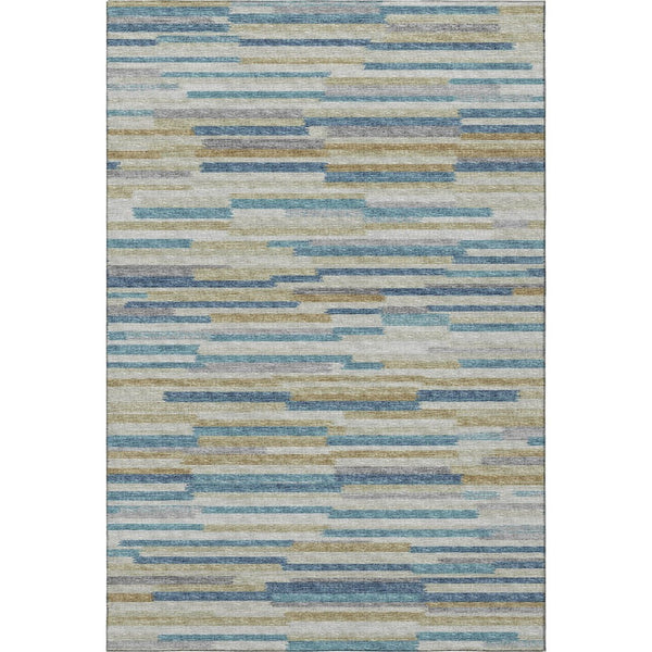 HomeRoots 5' Modern Blue Ivory Gold Abstract Area Rug - Washable, UV Protected & Stain Resistant for Durability 644918
