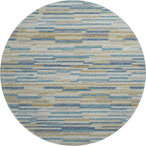 HomeRoots 8' Blue Ivory and Gold Abstract Washable Round Rug – UV Protected, Stain-Resistant, Soft, Durable Design 644919