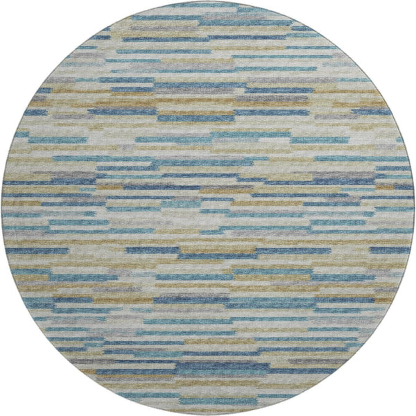 HomeRoots 8' Blue Ivory and Gold Abstract Washable Round Rug – UV Protected, Stain-Resistant, Soft, Durable Design 644919
