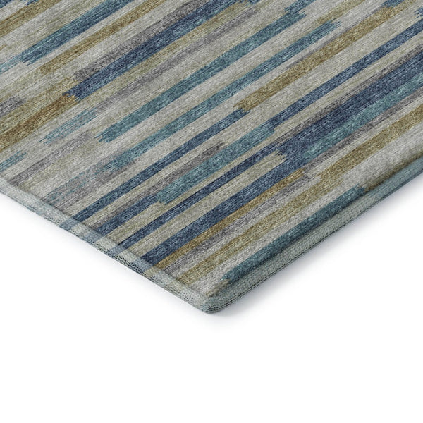 HomeRoots 8' Blue Ivory and Gold Abstract Washable Round Rug – UV Protected, Stain-Resistant, Soft, Durable Design 644919