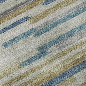 HomeRoots 8' Blue Ivory and Gold Abstract Washable Round Rug – UV Protected, Stain-Resistant, Soft, Durable Design 644919