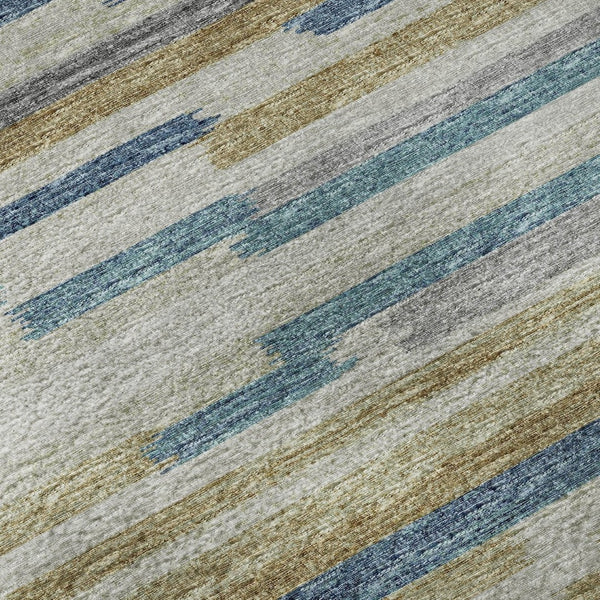 HomeRoots 8' Blue Ivory and Gold Abstract Washable Round Rug – UV Protected, Stain-Resistant, Soft, Durable Design 644919