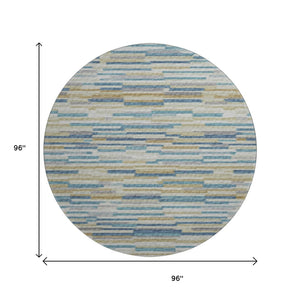 HomeRoots 8' Blue Ivory and Gold Abstract Washable Round Rug – UV Protected, Stain-Resistant, Soft, Durable Design 644919