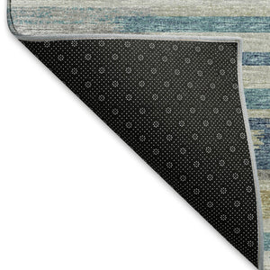 HomeRoots 8' X 10' Blue Ivory Gold Abstract Area Rug - Washable, UV Protected, Stain Resistant, Durable Design 644920
