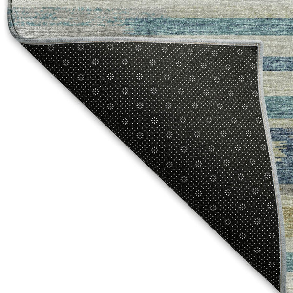 HomeRoots 8' X 10' Blue Ivory Gold Abstract Area Rug - Washable, UV Protected, Stain Resistant, Durable Design 644920