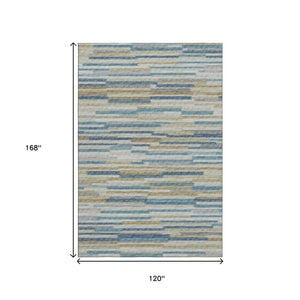 HomeRoots 10' Blue Ivory Gold Abstract Area Rug – Stylish, Washable, UV-Protected for Modern Family Spaces 644922