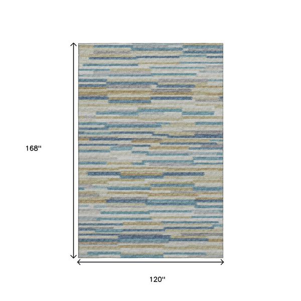 HomeRoots 10' Blue Ivory Gold Abstract Area Rug – Stylish, Washable, UV-Protected for Modern Family Spaces 644922