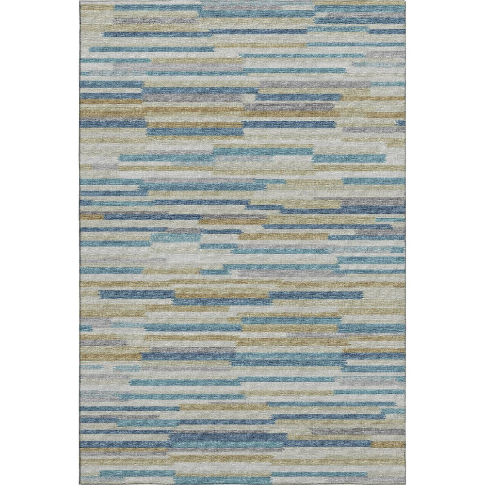HomeRoots 10' Blue Ivory Gold Abstract Area Rug – Stylish, Washable, UV-Protected for Modern Family Spaces 644922