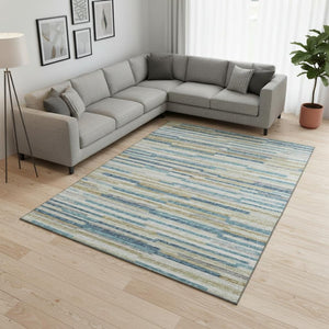 HomeRoots 10' Blue Ivory Gold Abstract Area Rug – Stylish, Washable, UV-Protected for Modern Family Spaces 644922