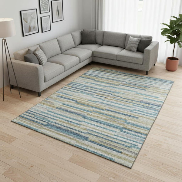 HomeRoots 10' Blue Ivory Gold Abstract Area Rug – Stylish, Washable, UV-Protected for Modern Family Spaces 644922
