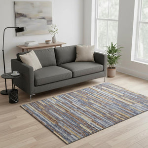 HomeRoots 5' X 8' Stylish Blue Gold Brown Abstract Area Rug – Washable, Stain-Resistant & UV Protected! 644924