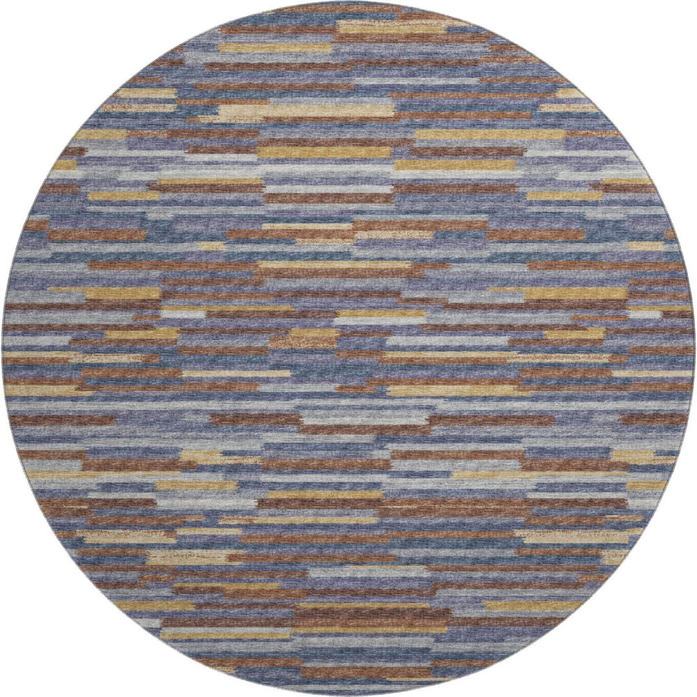 HomeRoots 8' Blue Gold Brown Abstract Washable Round Rug - UV Protected, Stain Resistant, Modern Design for Your Home 644925