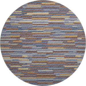 HomeRoots 8' Blue Gold Brown Abstract Washable Round Rug - UV Protected, Stain Resistant, Modern Design for Your Home 644925