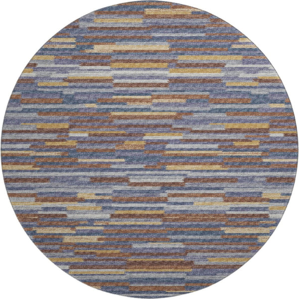 HomeRoots 8' Blue Gold Brown Abstract Washable Round Rug - UV Protected, Stain Resistant, Modern Design for Your Home 644925