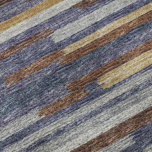 HomeRoots 8' Blue Gold Brown Abstract Washable Round Rug - UV Protected, Stain Resistant, Modern Design for Your Home 644925