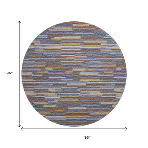HomeRoots 8' Blue Gold Brown Abstract Washable Round Rug - UV Protected, Stain Resistant, Modern Design for Your Home 644925