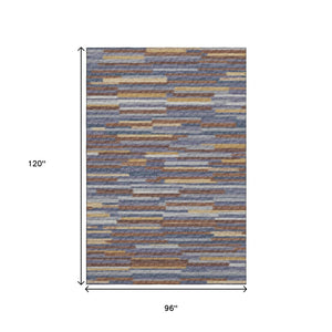 HomeRoots 8' X 10' Modern Abstract Area Rug - Blue, Gold & Brown - Washable, UV Protected, Stain Resistant! 644926