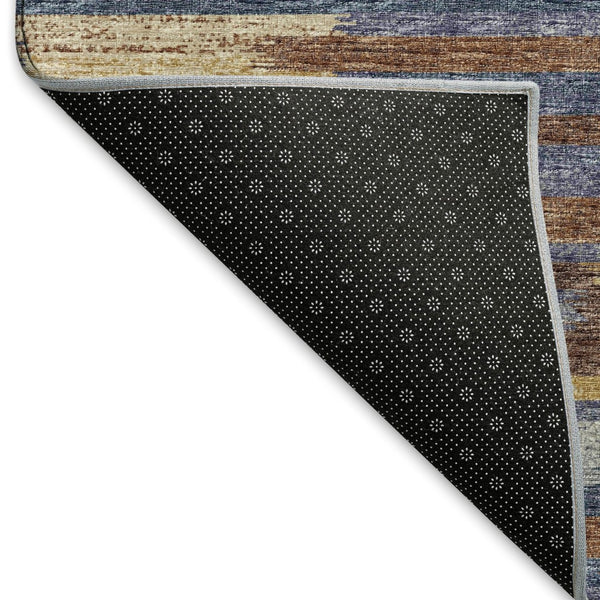 HomeRoots 8' X 10' Modern Abstract Area Rug - Blue, Gold & Brown - Washable, UV Protected, Stain Resistant! 644926