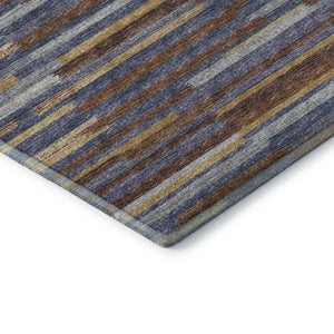 HomeRoots 8' X 10' Modern Abstract Area Rug - Blue, Gold & Brown - Washable, UV Protected, Stain Resistant! 644926