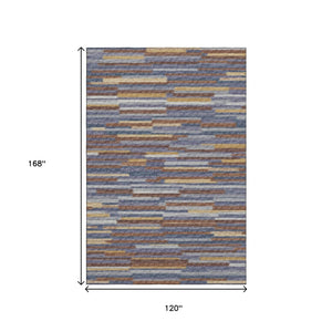 HomeRoots 10' X 14' Abstract Area Rug in Blue, Gold & Brown - Washable, UV Protected, Stain Resistant Design 644928