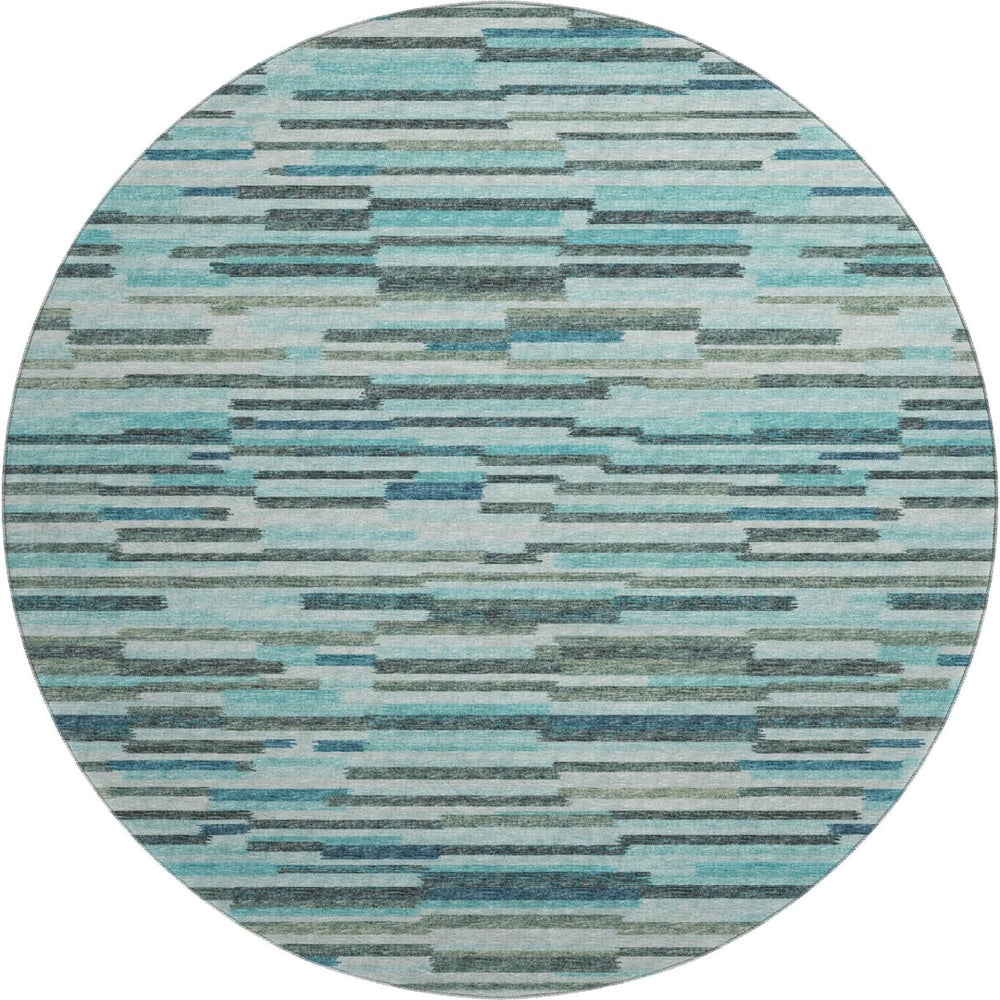 HomeRoots 8' Modern Abstract Round Rug in Turquoise and Gray - Durable, Washable, UV-Protected for Families 644931