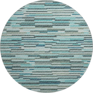 HomeRoots 8' Modern Abstract Round Rug in Turquoise and Gray - Durable, Washable, UV-Protected for Families 644931