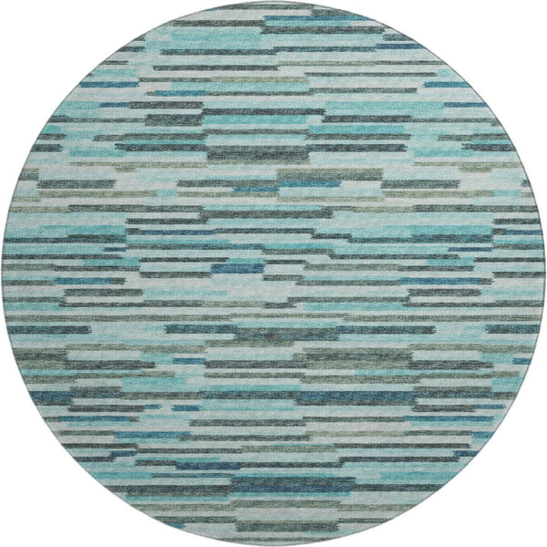 HomeRoots 8' Modern Abstract Round Rug in Turquoise and Gray - Durable, Washable, UV-Protected for Families 644931