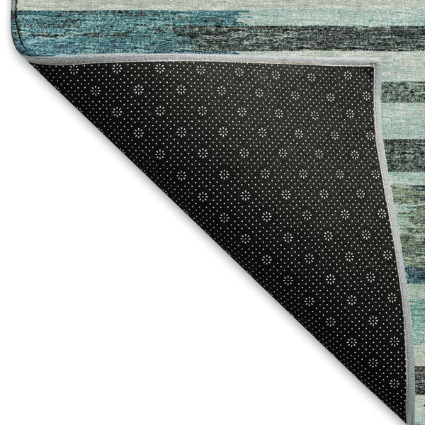 HomeRoots 8' Modern Abstract Round Rug in Turquoise and Gray - Durable, Washable, UV-Protected for Families 644931