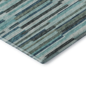 HomeRoots 8' Modern Abstract Round Rug in Turquoise and Gray - Durable, Washable, UV-Protected for Families 644931