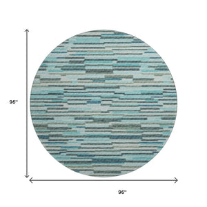 HomeRoots 8' Modern Abstract Round Rug in Turquoise and Gray - Durable, Washable, UV-Protected for Families 644931