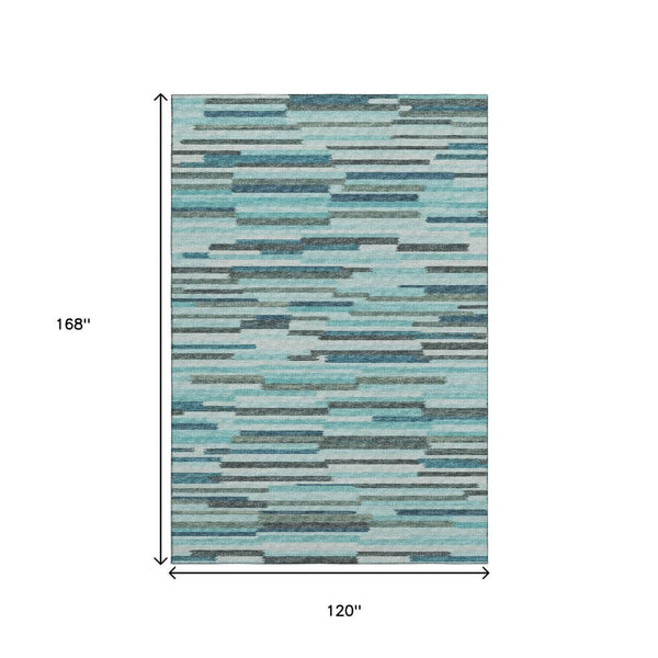 HomeRoots 10' Abstract Turquoise and Gray Washable Area Rug with UV Protection - Perfect for High-Traffic Spaces! 644934