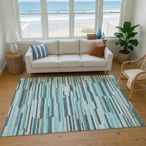HomeRoots 10' Abstract Turquoise and Gray Washable Area Rug with UV Protection - Perfect for High-Traffic Spaces! 644934