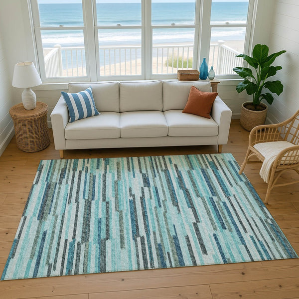 HomeRoots 10' Abstract Turquoise and Gray Washable Area Rug with UV Protection - Perfect for High-Traffic Spaces! 644934