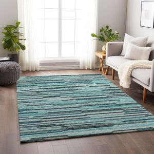 HomeRoots 10' Abstract Turquoise and Gray Washable Area Rug with UV Protection - Perfect for High-Traffic Spaces! 644934