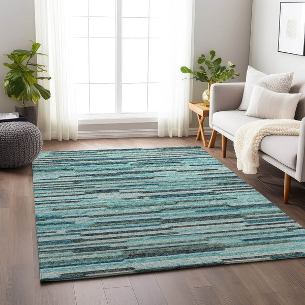 HomeRoots 10' Abstract Turquoise and Gray Washable Area Rug with UV Protection - Perfect for High-Traffic Spaces! 644934