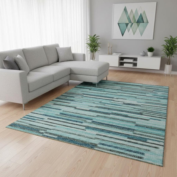 HomeRoots 10' Abstract Turquoise and Gray Washable Area Rug with UV Protection - Perfect for High-Traffic Spaces! 644934