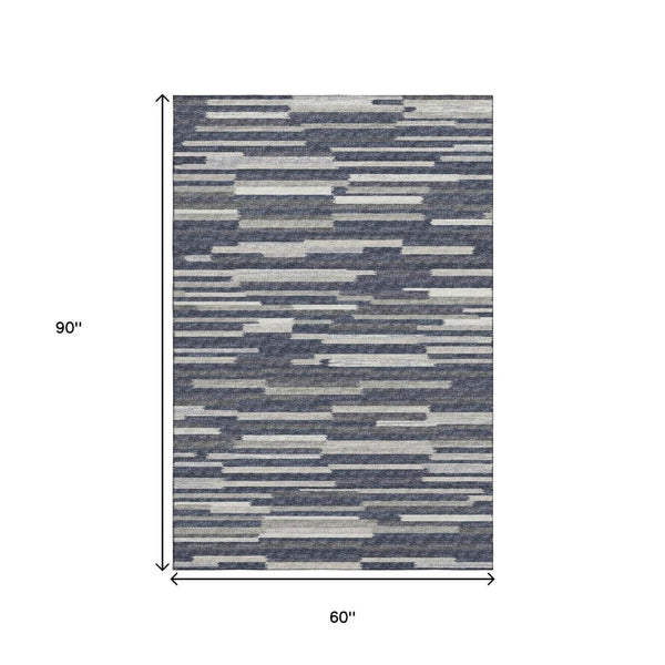 HomeRoots 5' X 8' Washable Gray Charcoal & Ivory Abstract Area Rug with UV Protection for Modern Spaces 644936