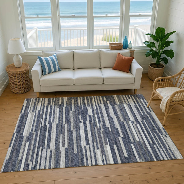 HomeRoots 5' X 8' Washable Gray Charcoal & Ivory Abstract Area Rug with UV Protection for Modern Spaces 644936