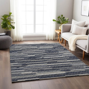 HomeRoots 5' X 8' Washable Gray Charcoal & Ivory Abstract Area Rug with UV Protection for Modern Spaces 644936