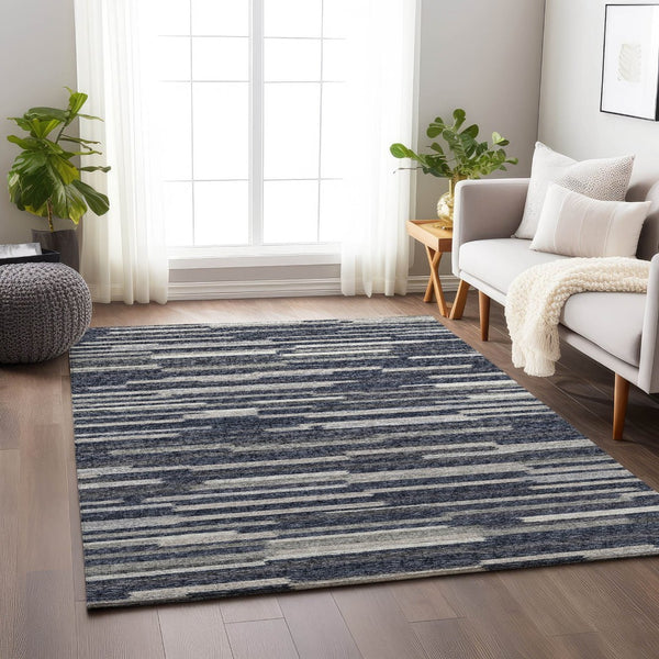 HomeRoots 5' X 8' Washable Gray Charcoal & Ivory Abstract Area Rug with UV Protection for Modern Spaces 644936
