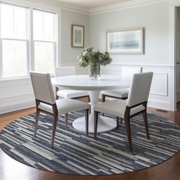 HomeRoots 8' Modern Abstract Gray Charcoal & Ivory Round Rug - Washable, UV Protected, Durable & Stylish! 644937
