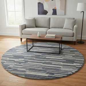 HomeRoots 8' Modern Abstract Gray Charcoal & Ivory Round Rug - Washable, UV Protected, Durable & Stylish! 644937